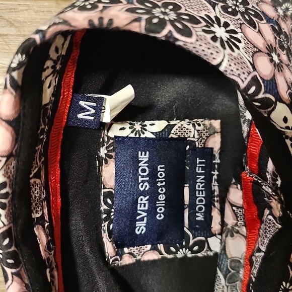 NWOT Mens Silver Stone Gothic Floral Modern Fit Long Sleeve Button Down Shirt M - Picture 2 of 6